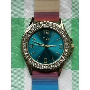 Trelu Gold Tone Multicolored Band Women’s Quartz Watch